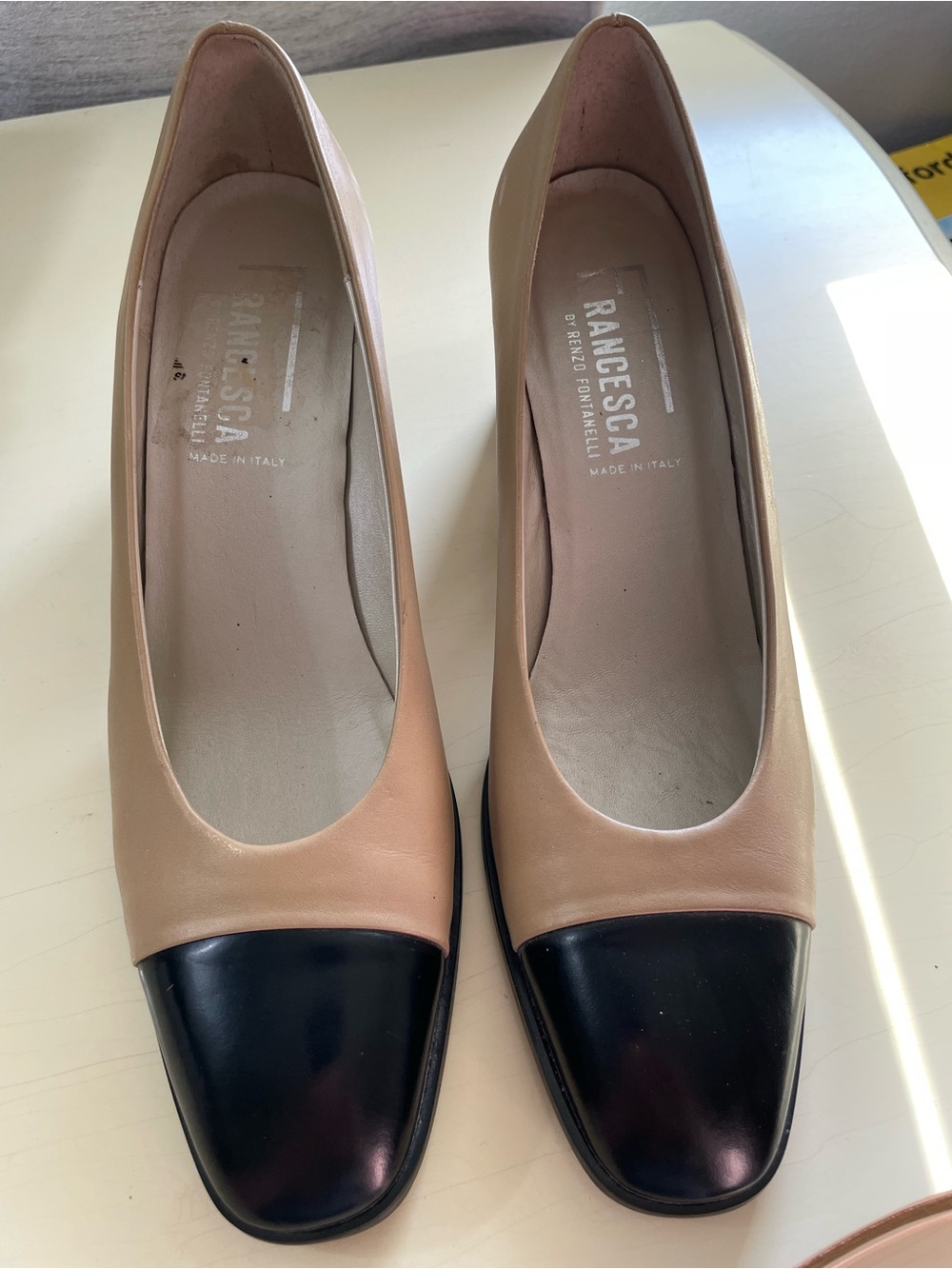 Francesca's Collections Two-Tone Nude and Black Leather Pumps